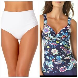NEW Anne Cole Swimwear Set Tankini Floral White 36B 34D Large Pool Beach Resort